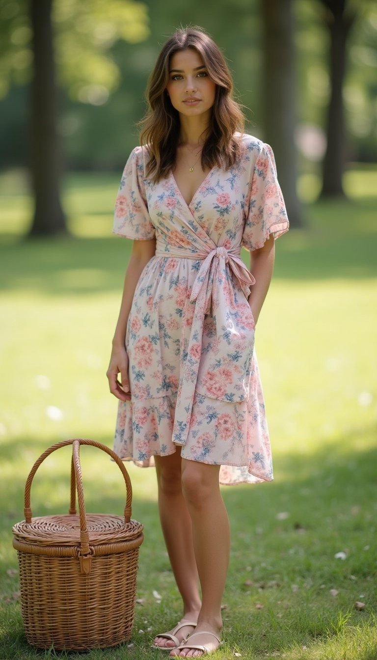 Print Wrap Dress In Soft Pastels