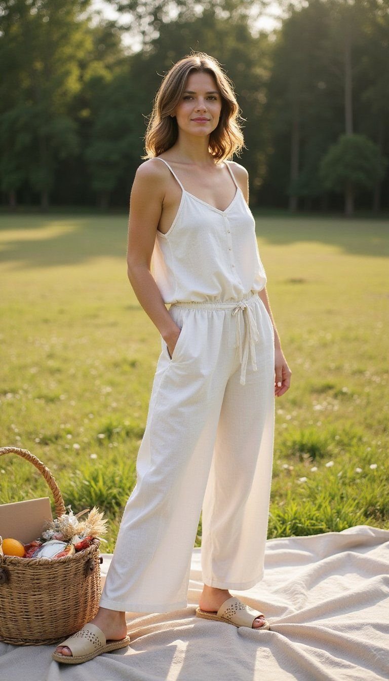 Wide Leg Jumpsuit With Espadrille Wedges