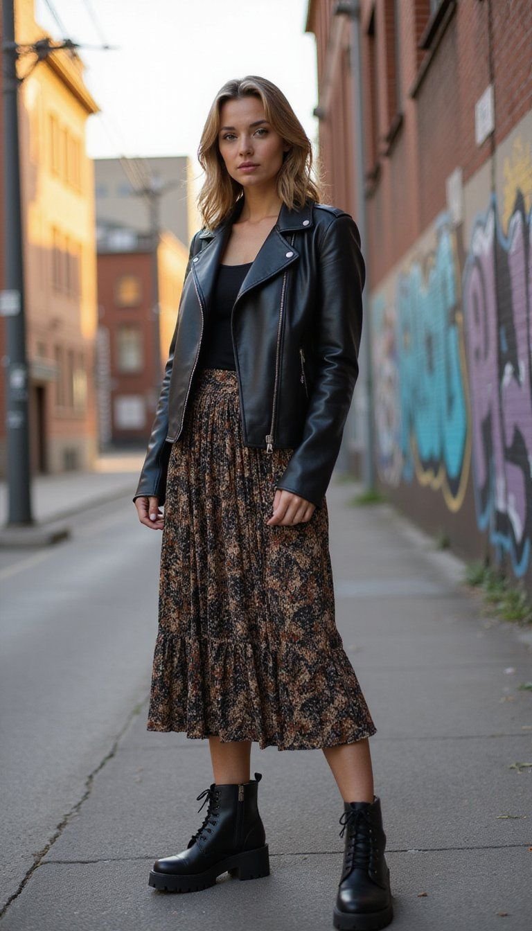 Edgy Leather Jacket And Statement Boots Pairing