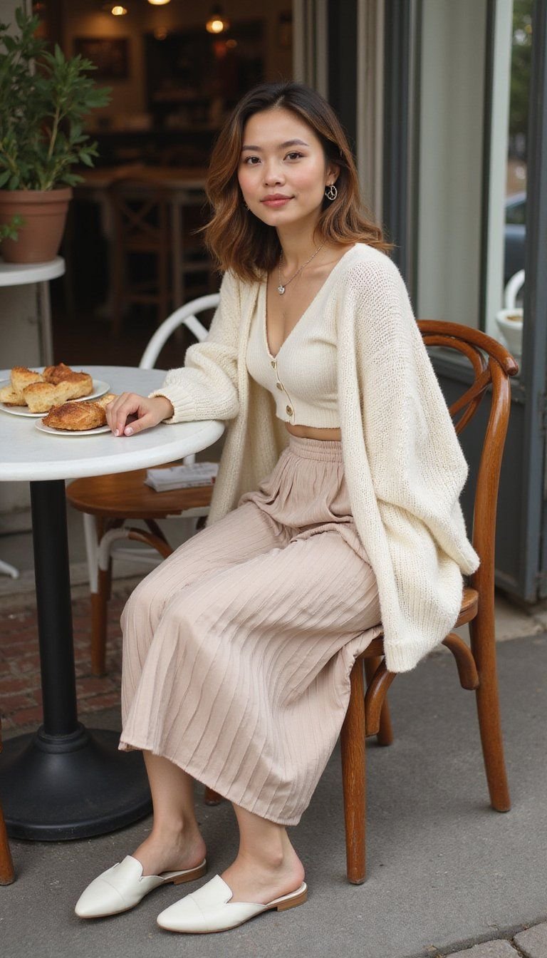 Knit Co-ord Set With Pleated Midi Layering