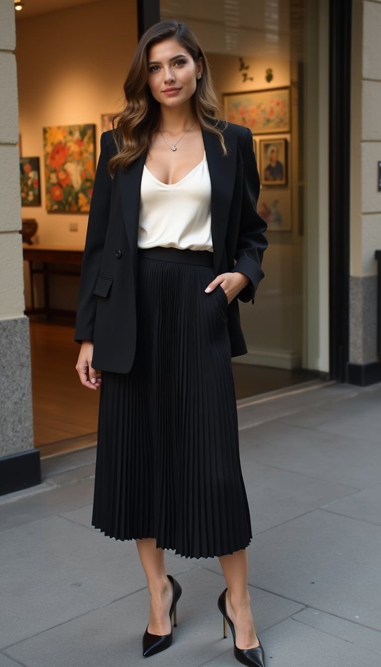 Minimal Slip Top With Tailored Blazer Combo