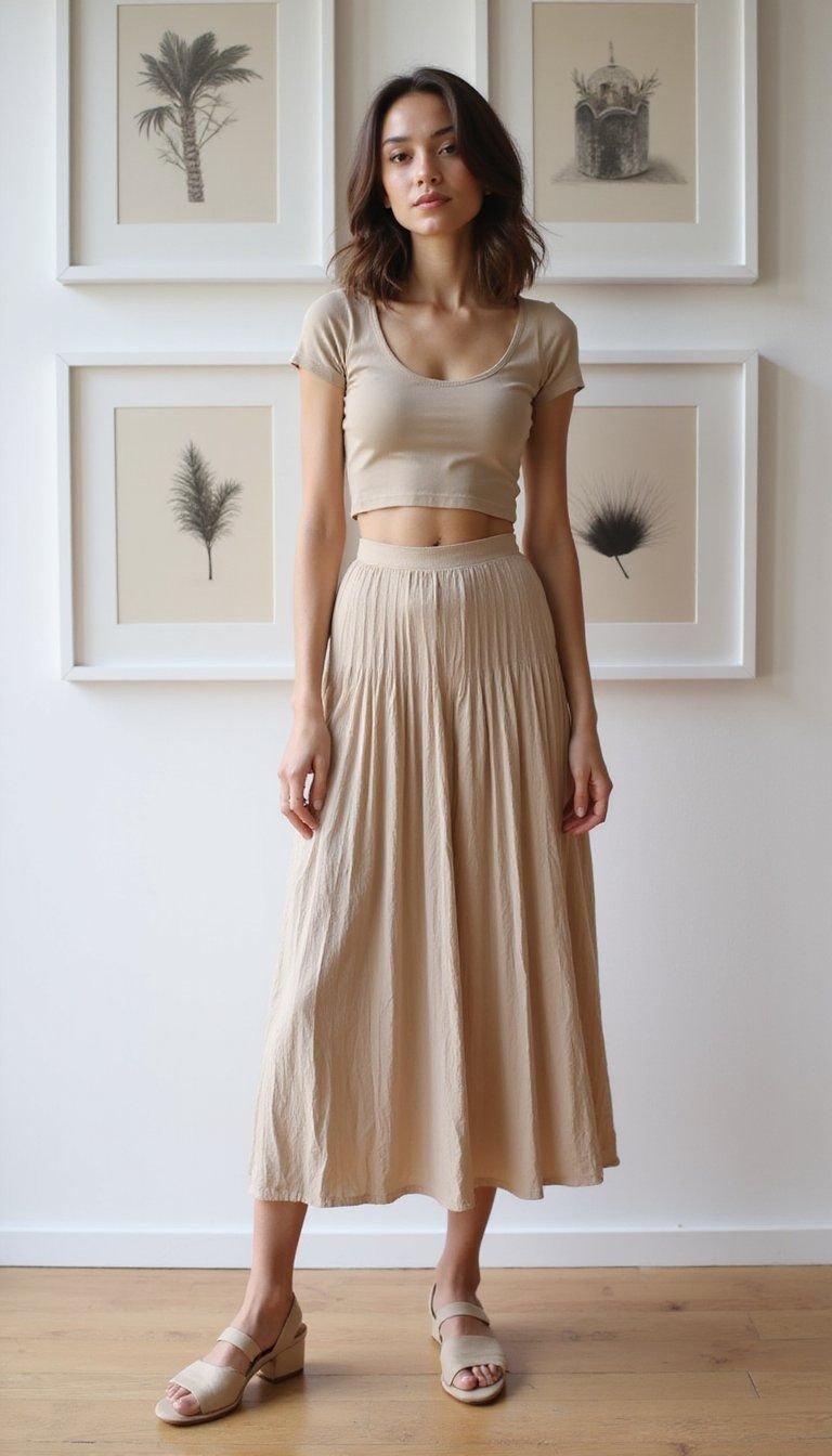 Monochrome Minimalist Pleated Midi Outfit