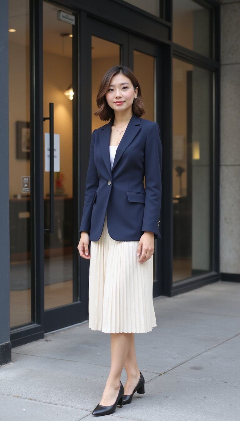 Office-Ready Blazer And Pleated Midi Combo
