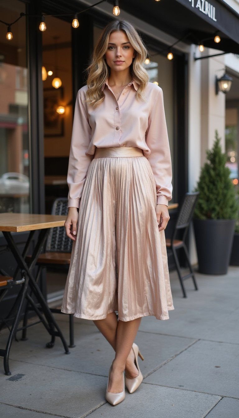 Silky Blouse And Heels For Date Night