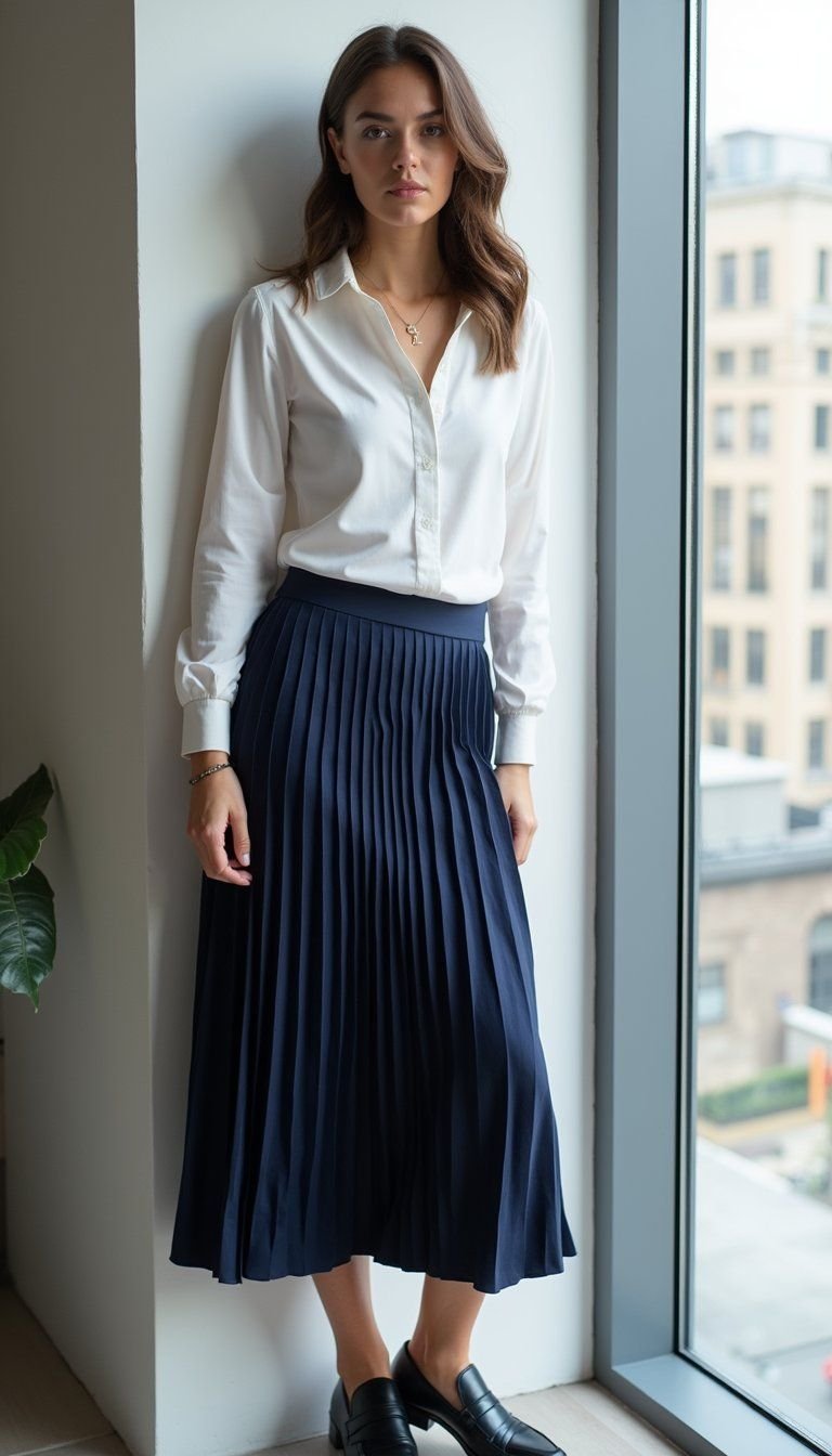 Structured Shirt And Pleated Skirt Office Twist