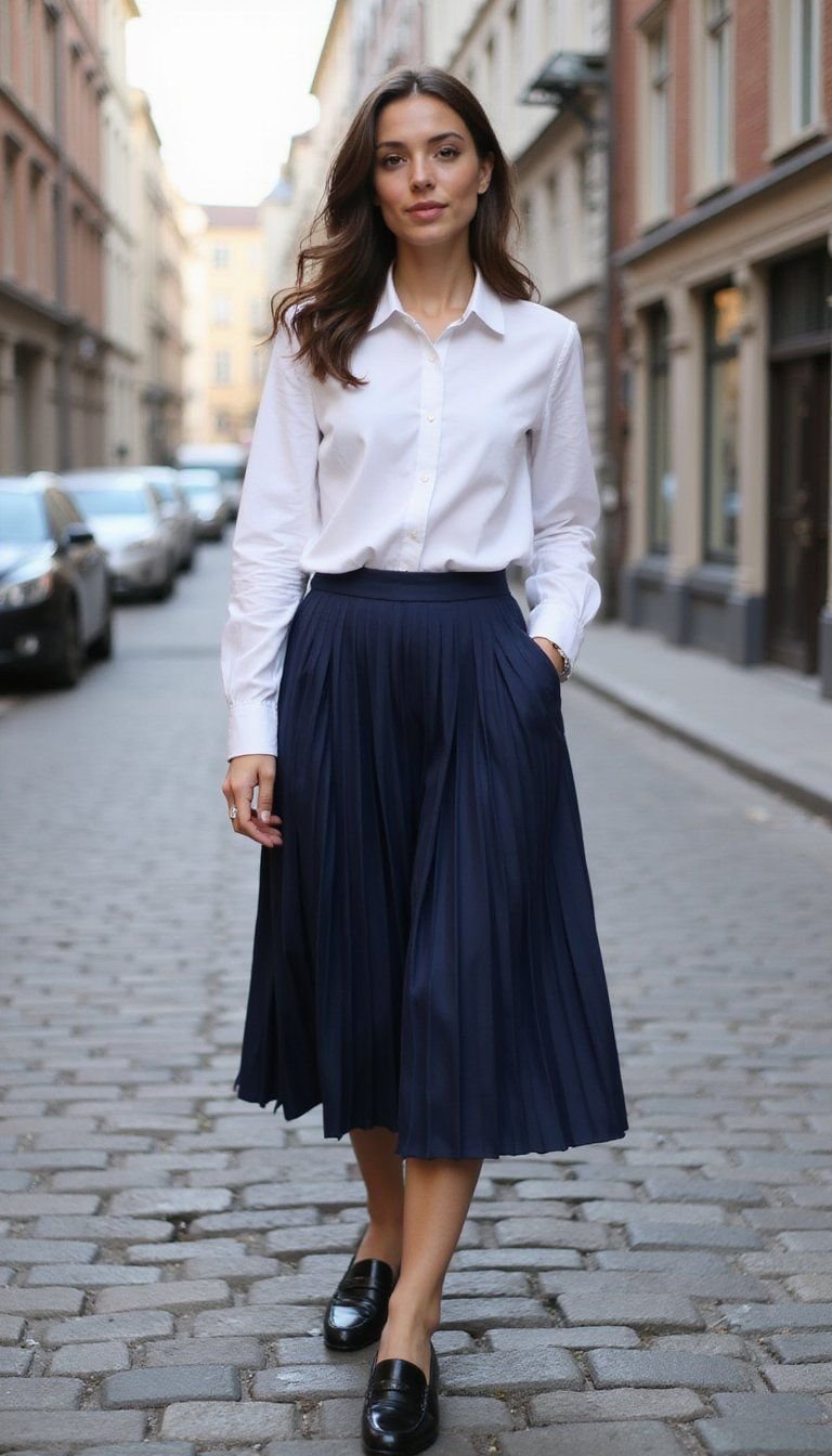 Structured Shirt Dress Layered Over Pleats