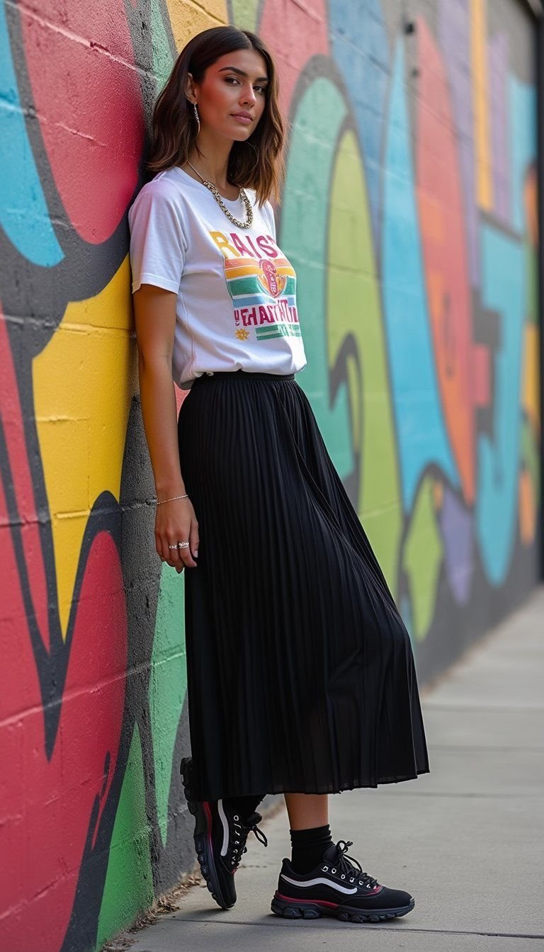 Tucked Graphic Tee And Bold Accessories Styling