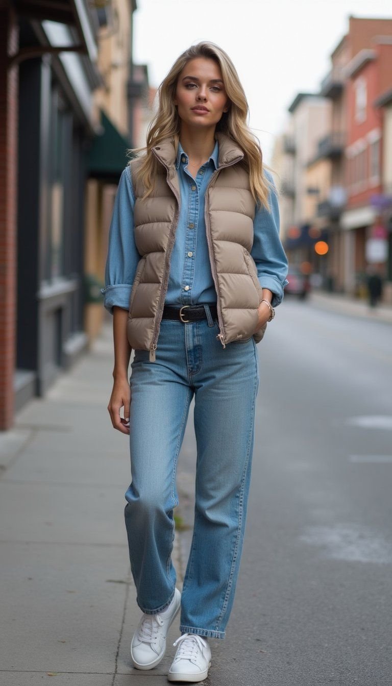 Denim On Denim With A Puffer Vest Twist