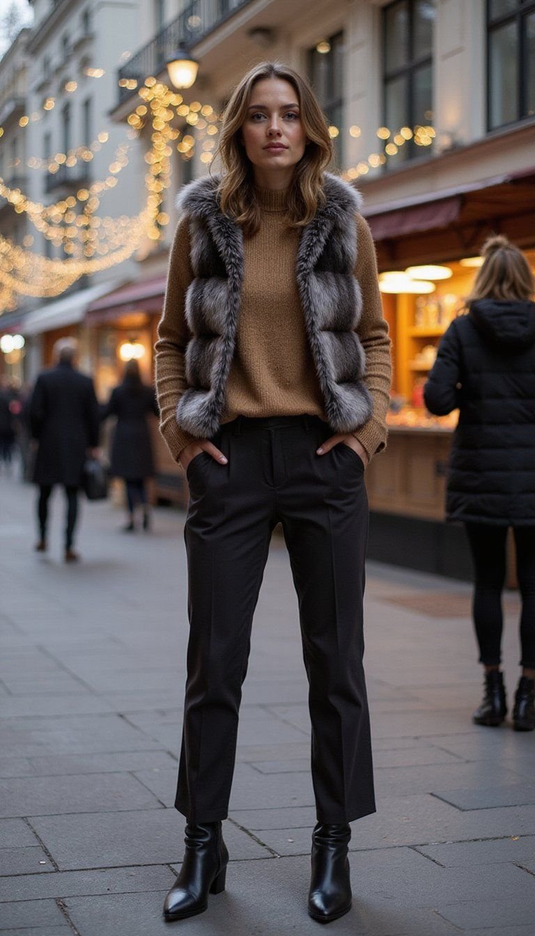 Faux-Fur Trim Puffer Vest For Luxe Layering