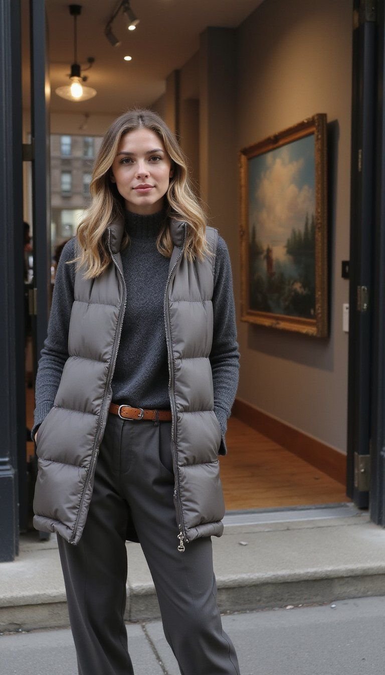 Fitted Puffer Vest Accented With Belted Waist