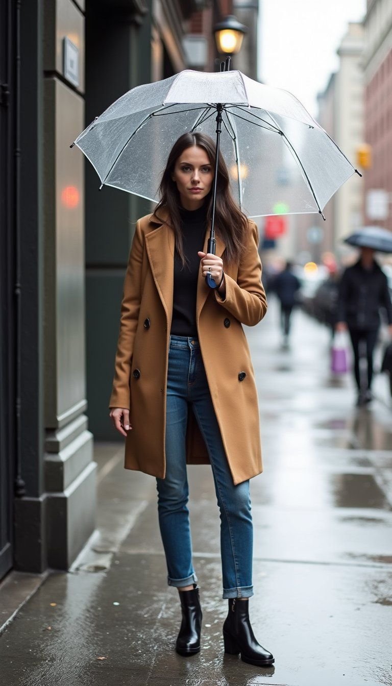 Clear Umbrella And Polished Chelsea Boots Ensemble