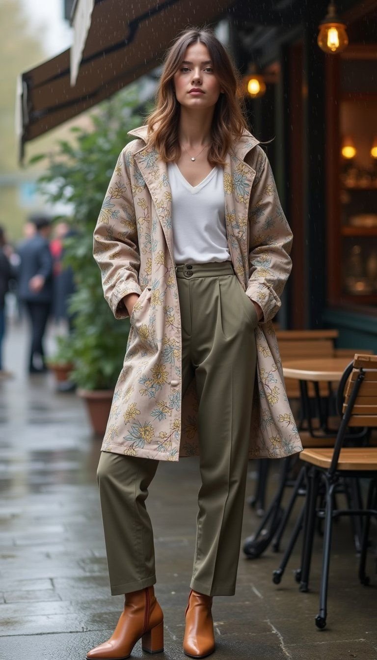 Floral Raincoat For Rainy Brunch Dates