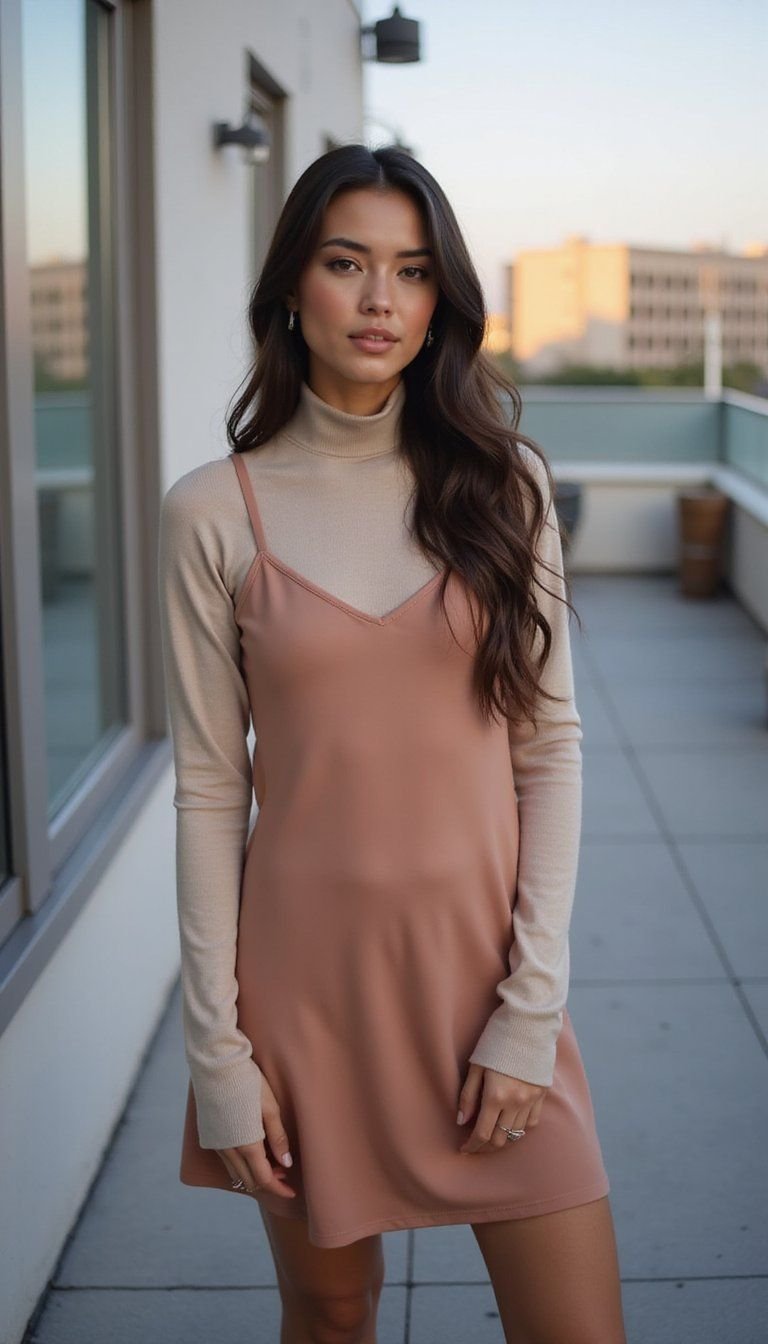 Two-Tone Slip Over Lightweight Turtleneck Top