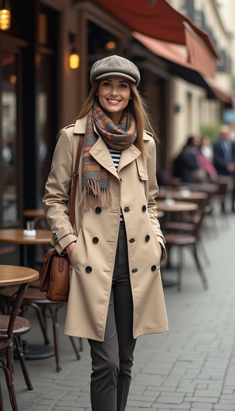 Parisian-Inspired Trench With Beret And Scarf