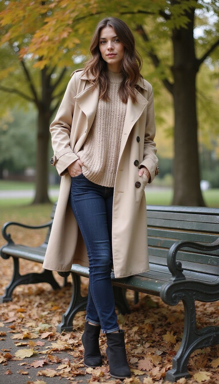 Trench Over Chunky Knit For Cozy Layering
