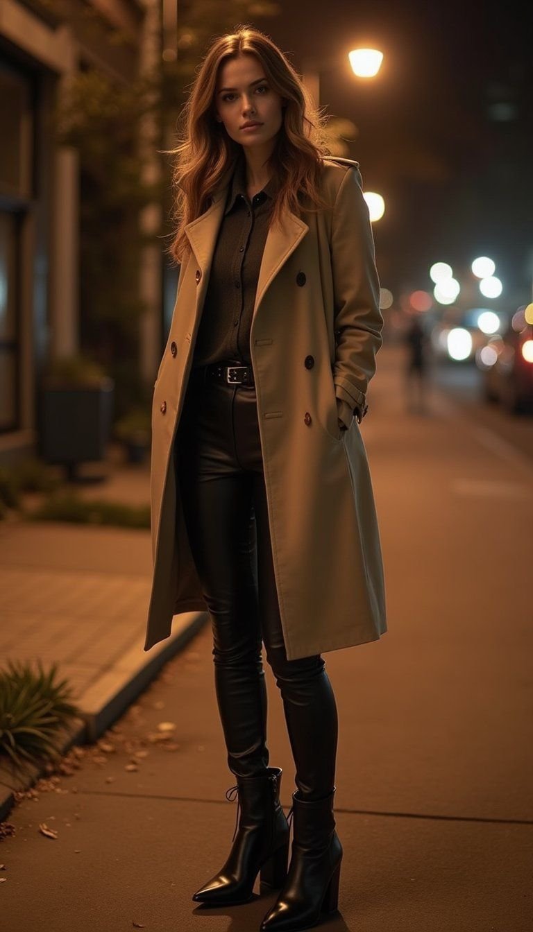 Trench With Leather Pants For Night-Out Glam