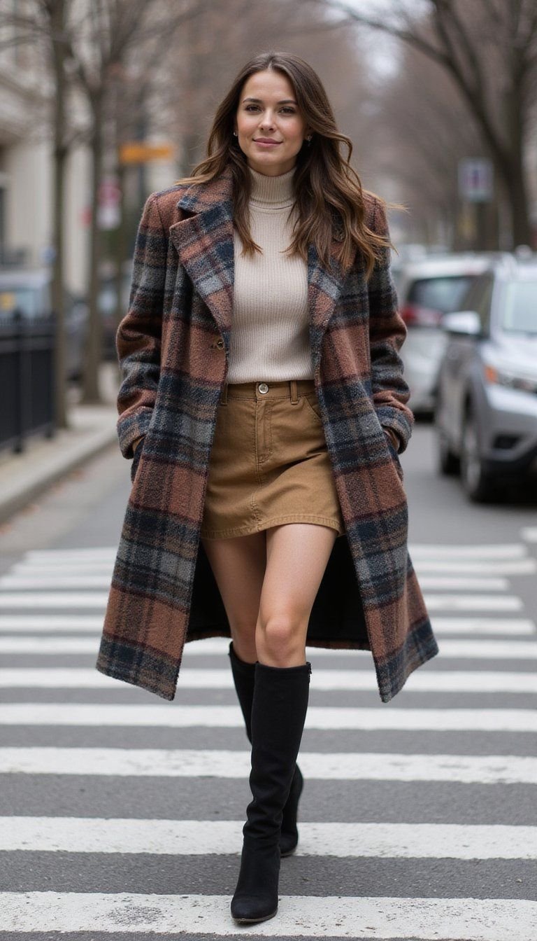 Statement Coat Over Suede Skirt Ensemble
