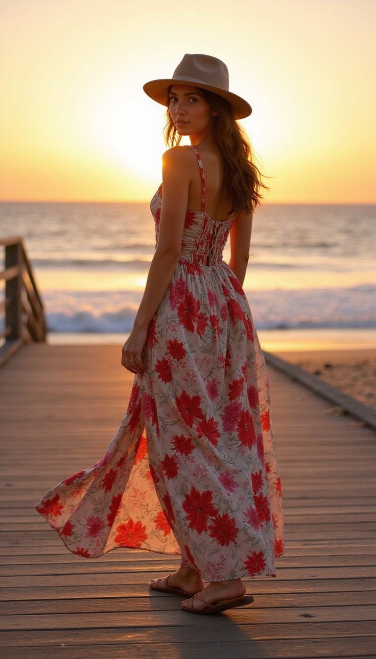 Bold Floral Maxi Dress With Smocked Back