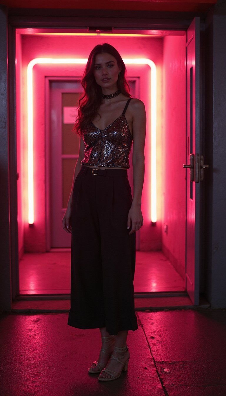 Bold Sequin Tank With Wide Culotte Pants