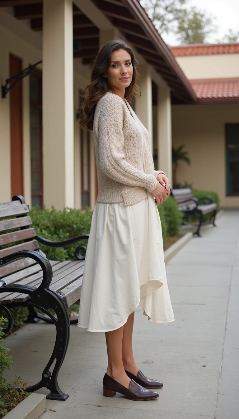 Casual Midi Wrap Skirt And Lightweight Sweater