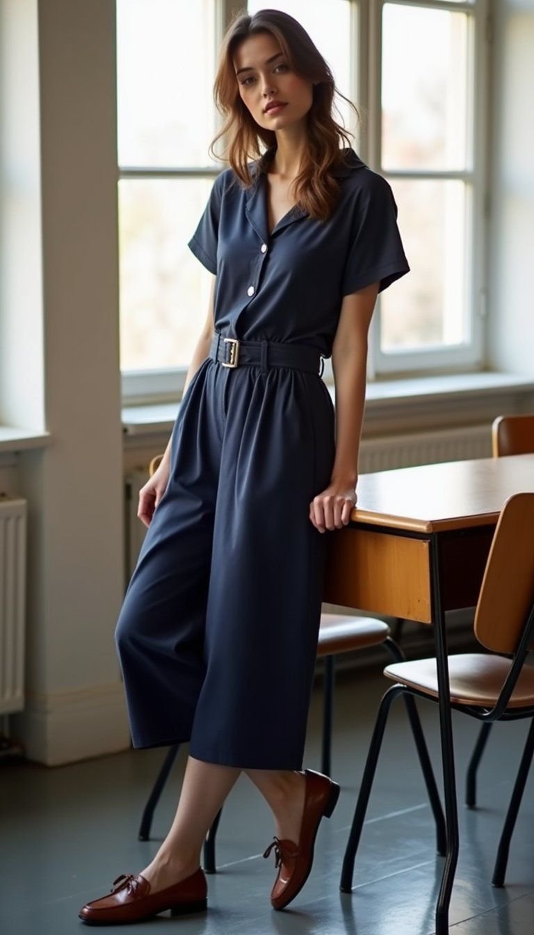 Culotte Jumpsuit With Belted Waist For Teaching