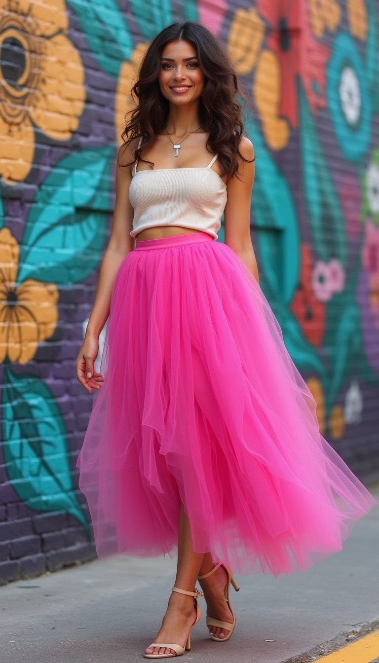 Bold Color Block Tulle With Neutral Top For Pop