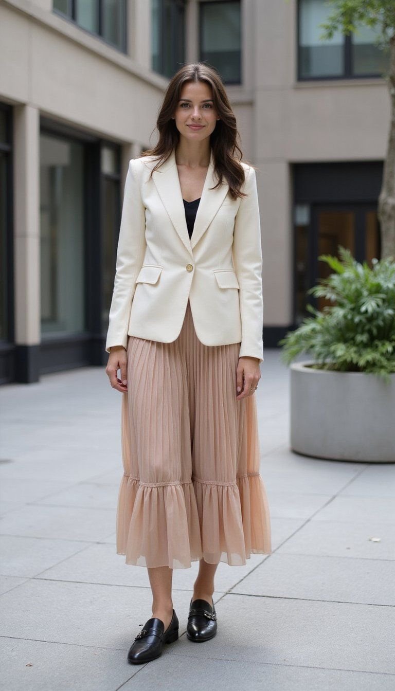 Boxy Blazer And Pleated Tulle For Modern Structure