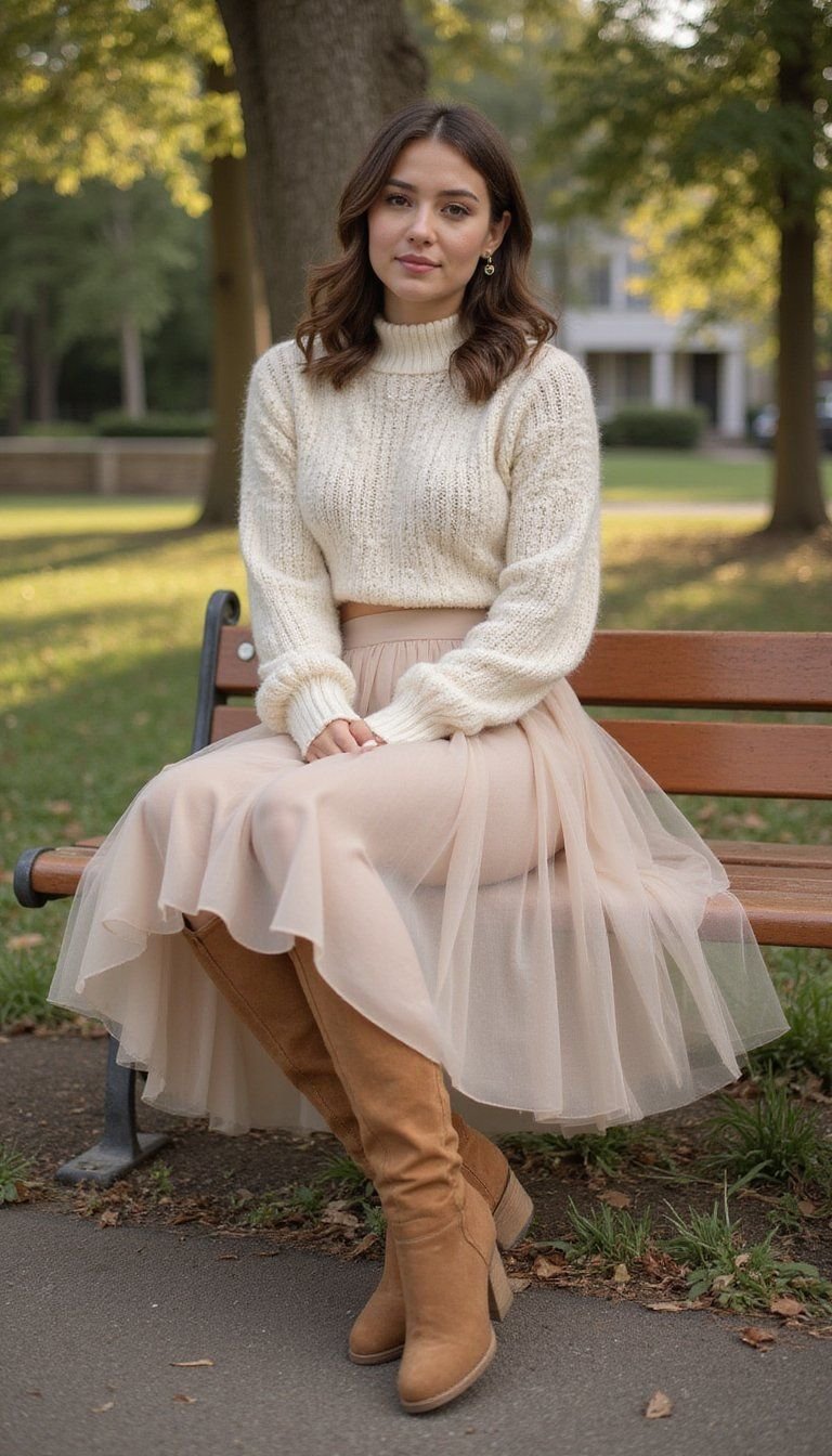 Cropped Sweater And Tulle Midi For Cozy Chic