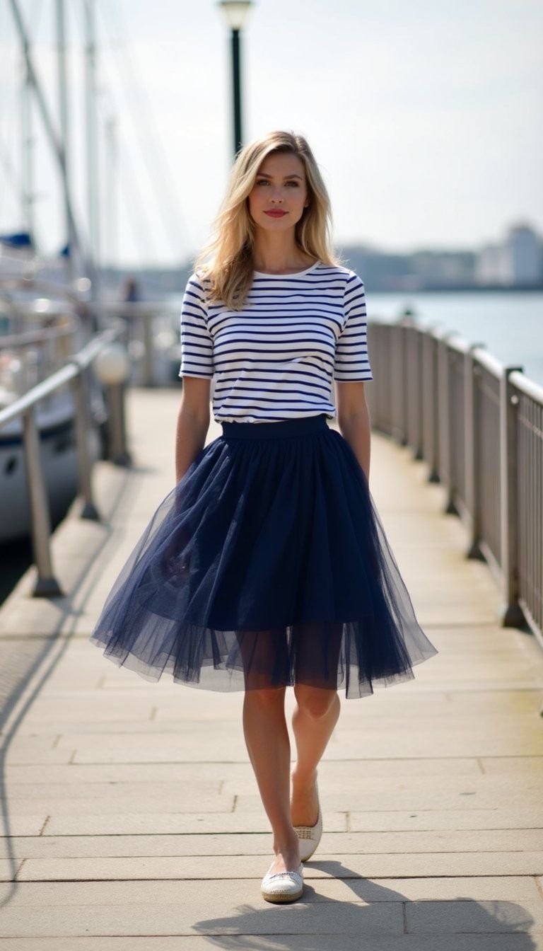 Sailor Stripe Tee With Navy Tulle For Fresh Flair