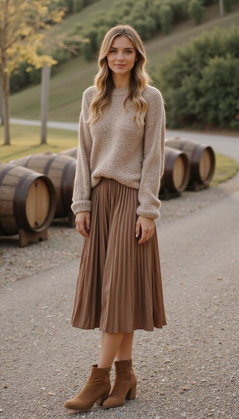 Cozy Knit Sweater And Pleated Skirt