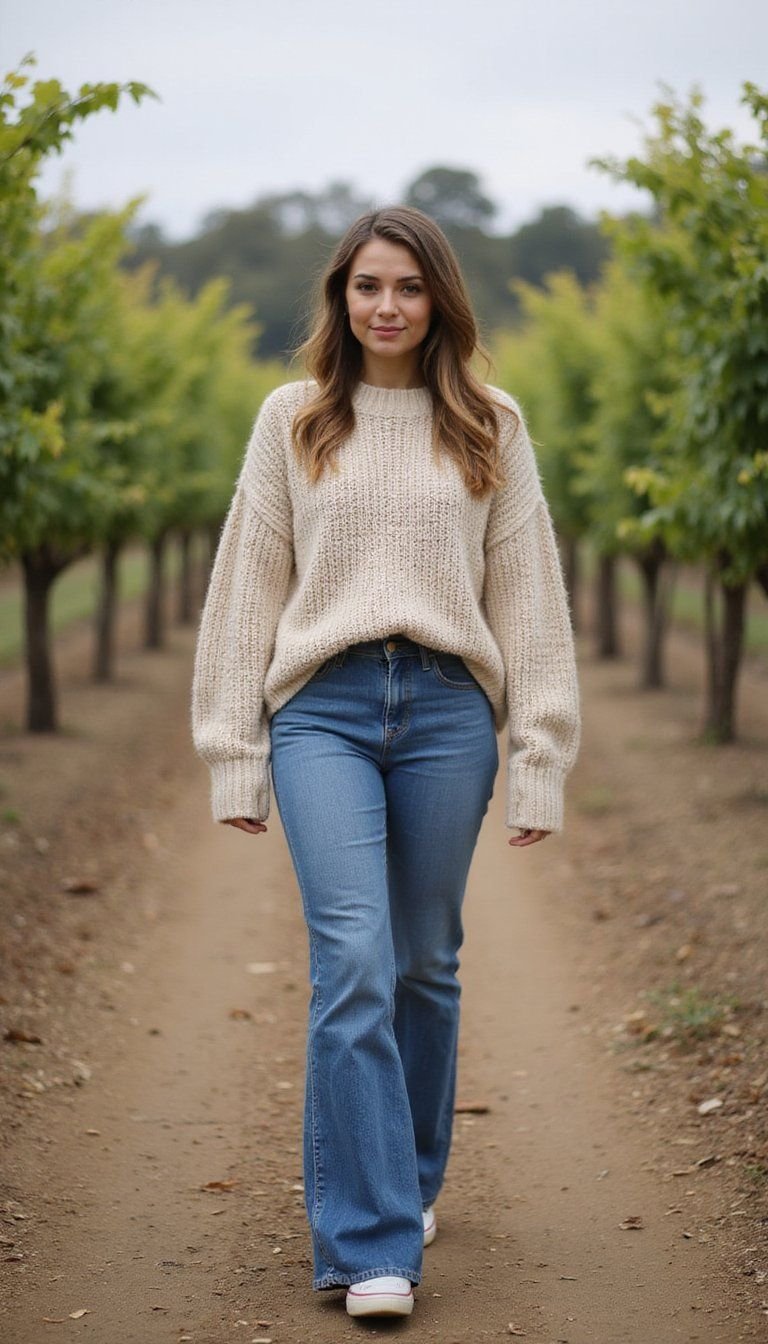 High-Waist Jeans With Chunky Knit Sweater