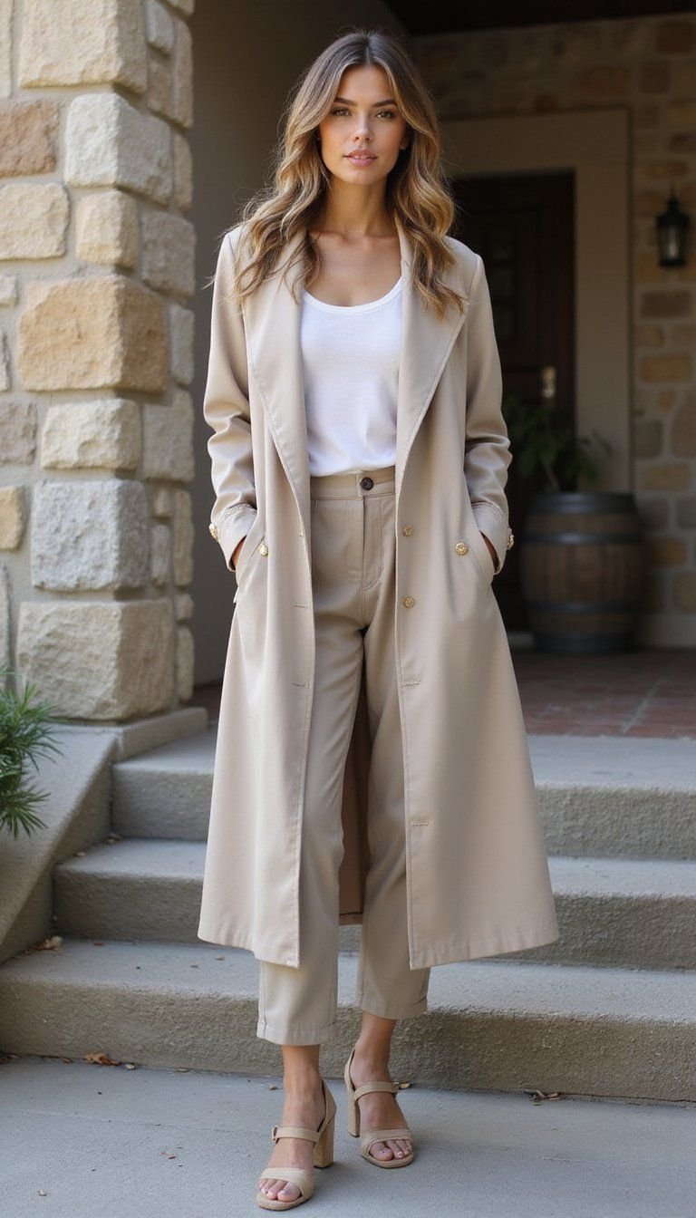 Lightweight Trench Coat With Cropped Trousers