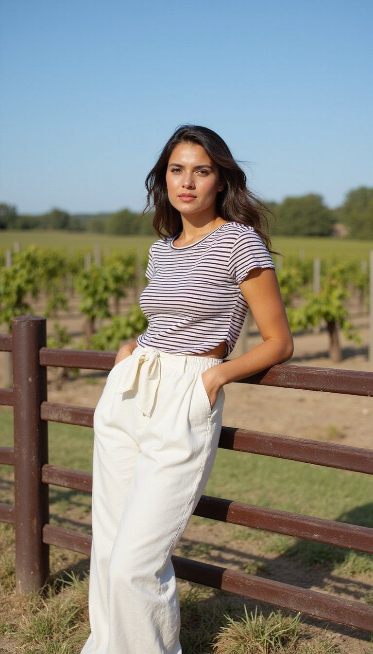 Striped Tee And Linen Wide-Leg Pants