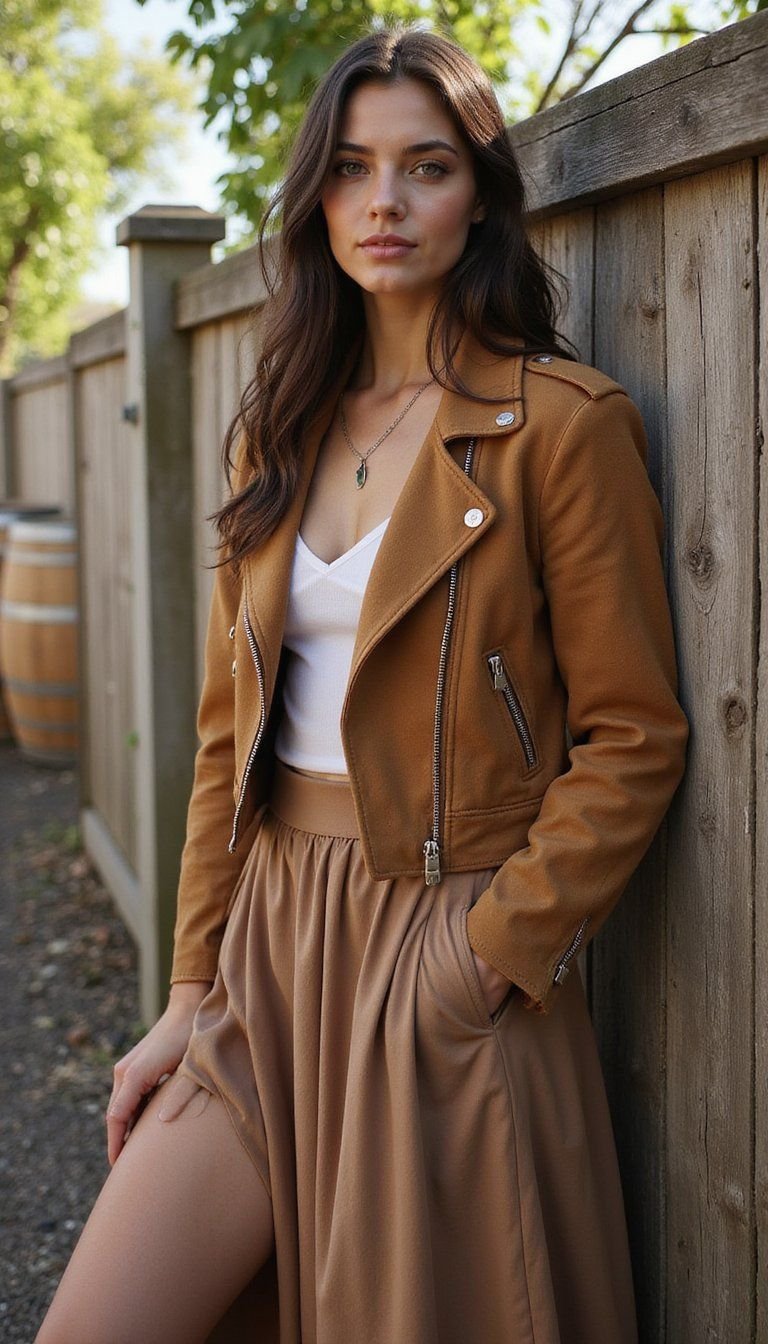 Suede Moto Jacket And Midi Skirt Mix