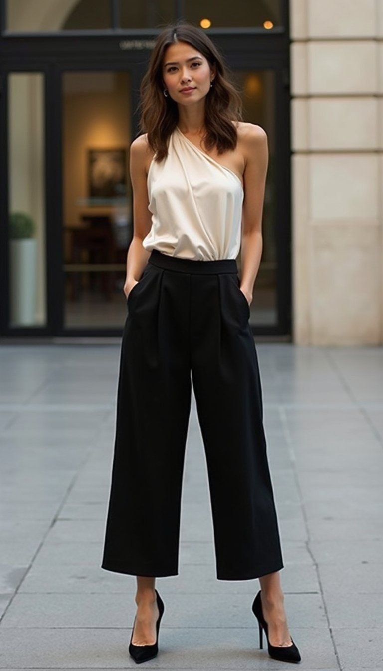 One-Shoulder Top With Tailored Culottes