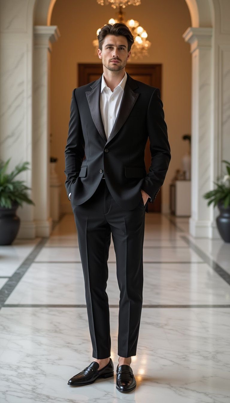 Tuxedo-Inspired Suit With Loafers Or Heels