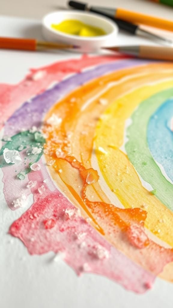 Salt painting rainbows with sparkly textures