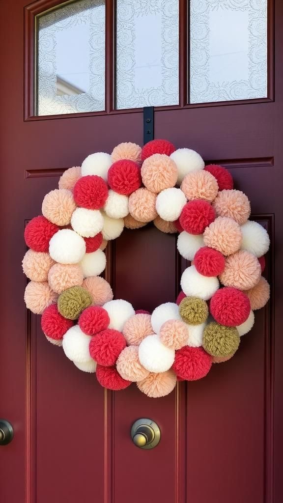 Plush pom pom wreath for front door charm