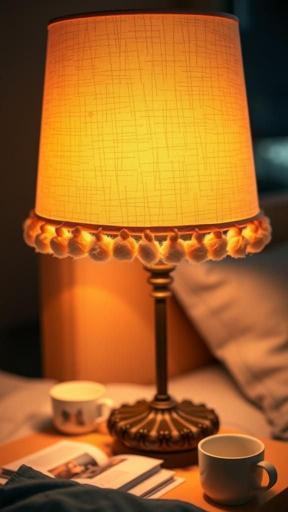 Pom pom lampshade fringe for soft light diffusion