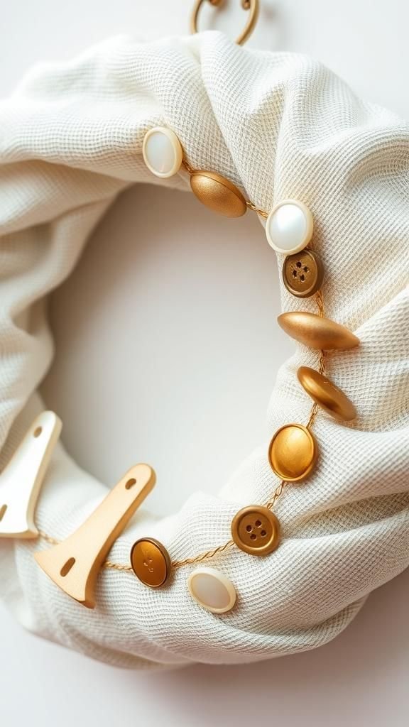 Vintage button bouquet wreath with linen backing