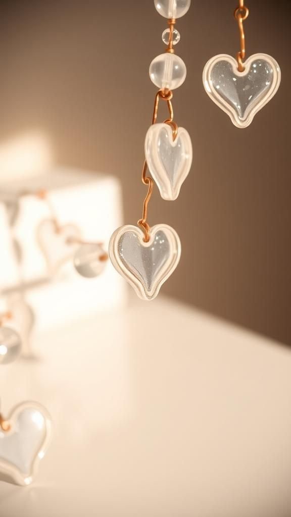 Beaded heart garland with shimmering, tactile strands