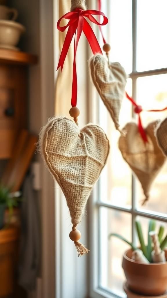Burlap heart garland for rustic farmhouse vibes