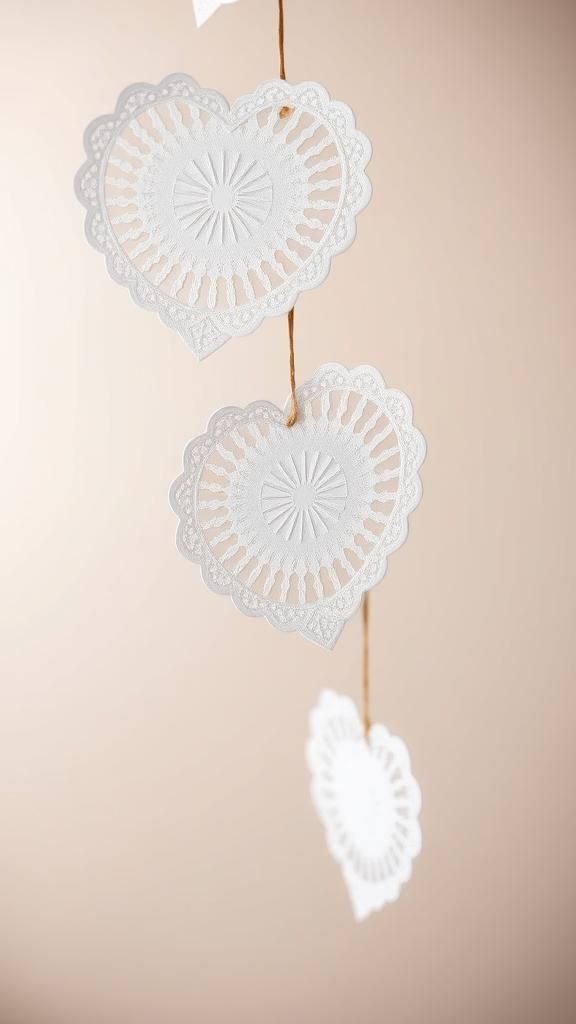 Doily heart garland with paper lace elegance