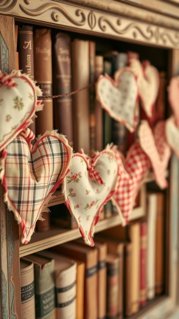 Fabric scrap hearts for a colorful, frayed look