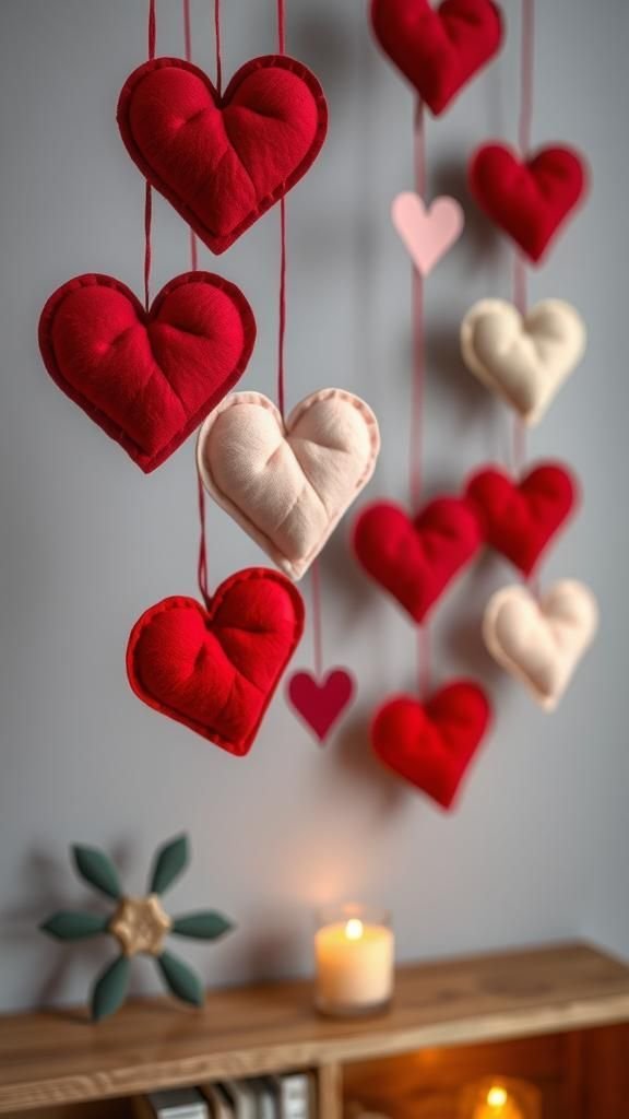 Felt heart bunting with soft, cozy textures