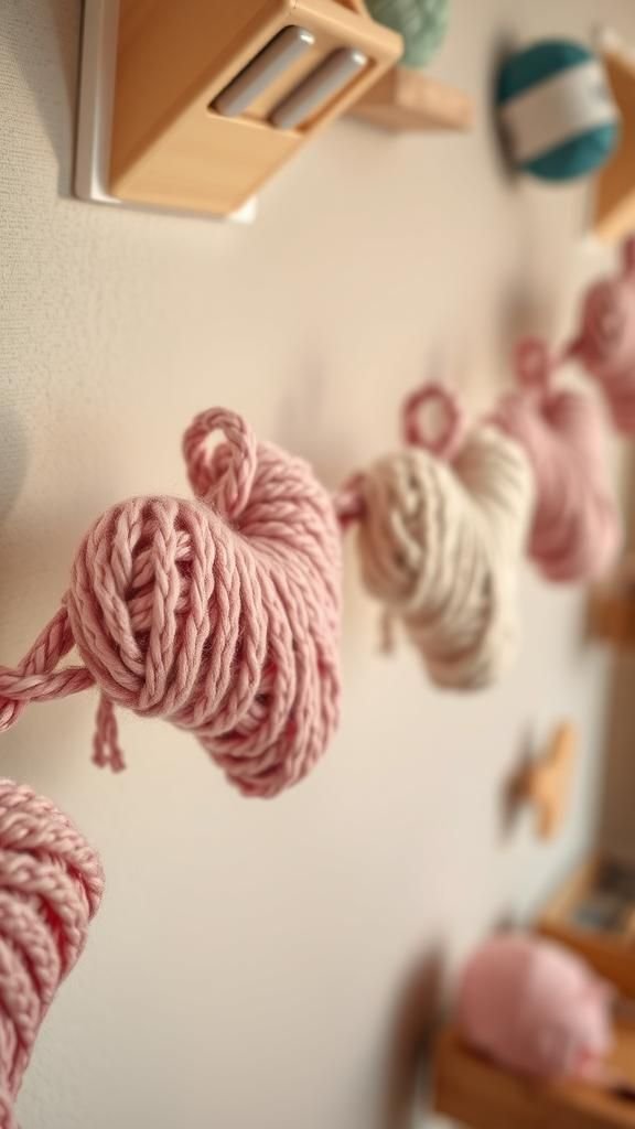 Knit heart garland with cozy hand-stitched charm