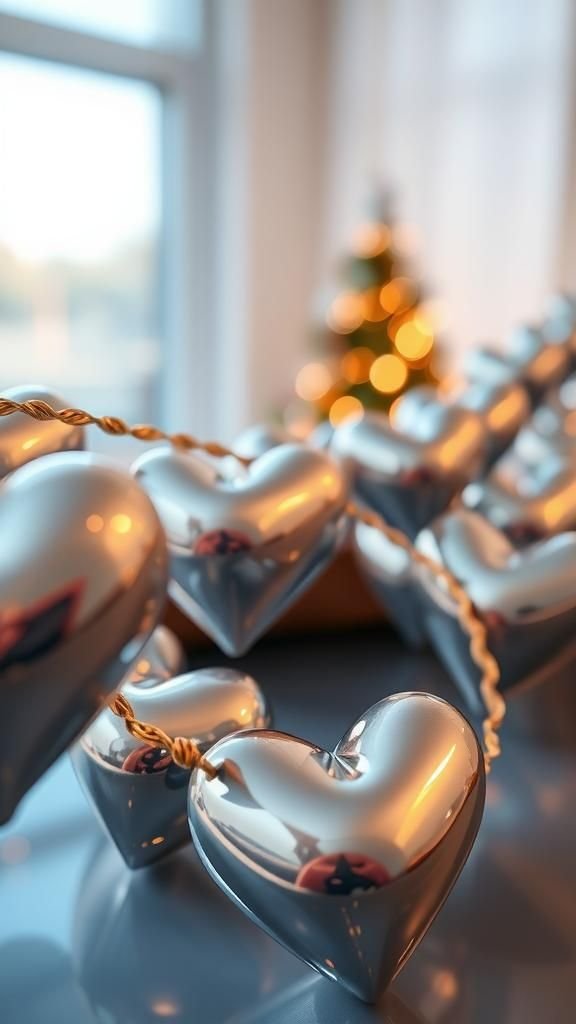 Metallic foil hearts with sleek reflective shimmer