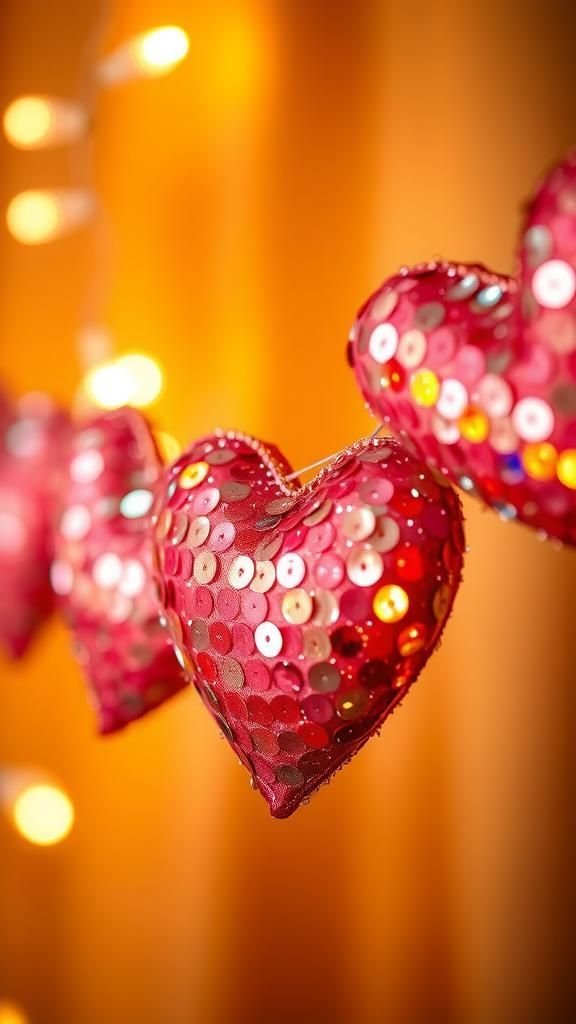 Sequin heart garland that catches every light