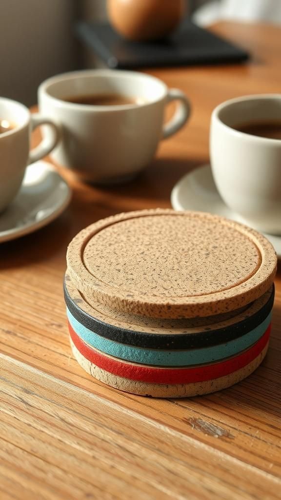 Cork coasters with painted edge accents