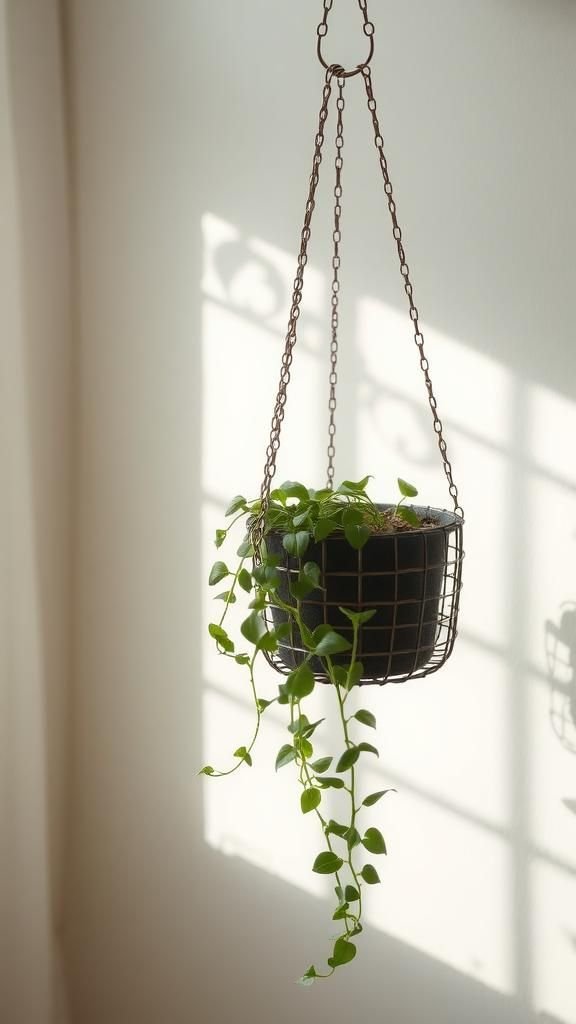 Rustic hanging planter from a repurposed wire basket